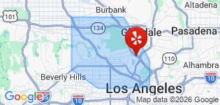 Squeaky Clean service area map covering Los Angeles, Glendale, Pasadena and surrounding areas